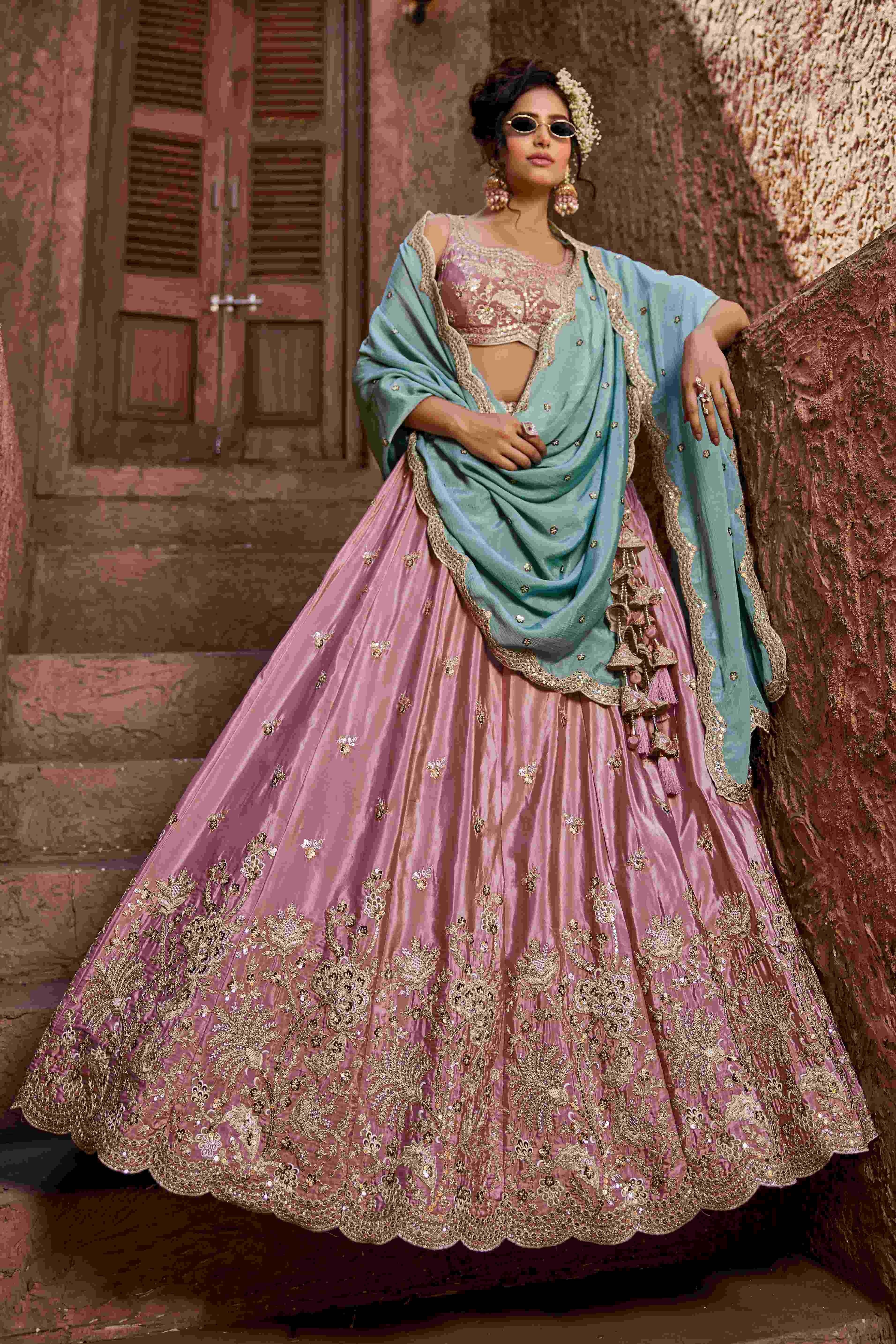 Designer Wedding Lehenga in Satin With Exquisite Embroidery - MYLUXURY LANE ENTERPRISE